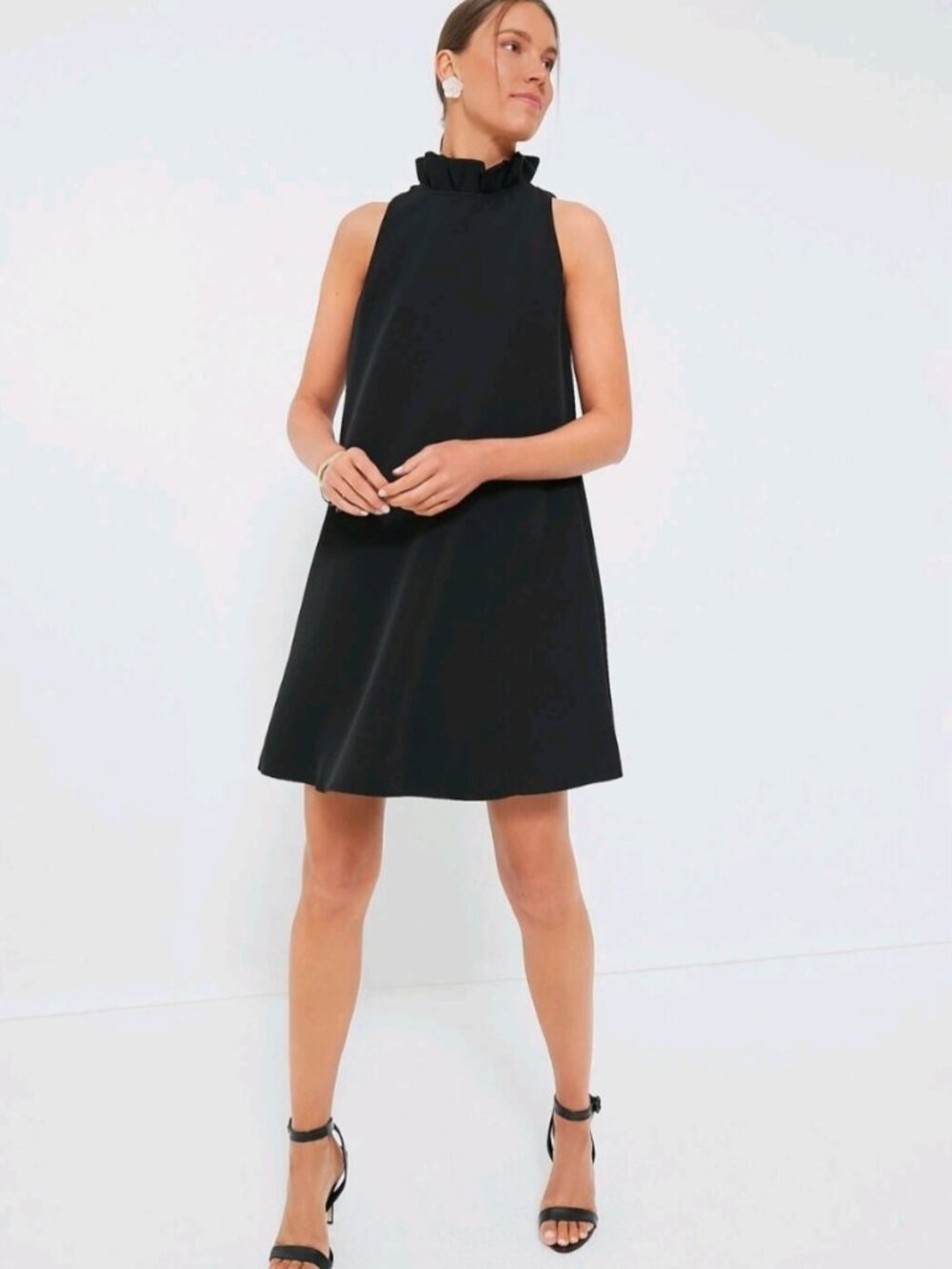 Tuckernuck Blythe Dress Sleeveless Black Ruffled Mock Neck Collar Bow XXXL NWOT